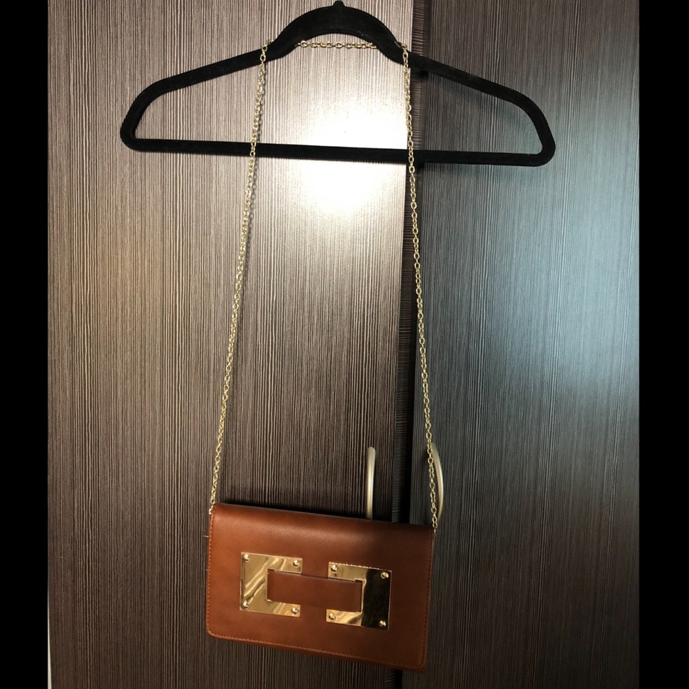 Brown crossbody with gold accents